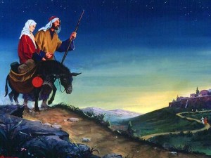 Мария и Иосиф идут в Вифлеем